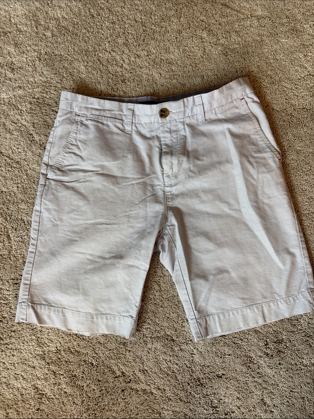 Tommy Hilfiger Men's White Pinstripe Flat Front Shorts with Subtle Blue Lines